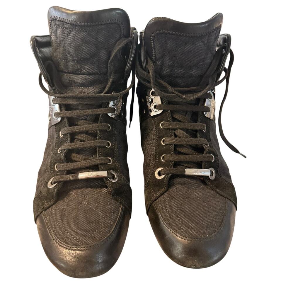 Christian Dior Sport High Top Sneakers Black Canvas Leather Women's EU 40